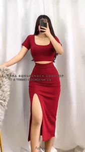 JD Aurora Top and Skirt with Side Slit Knitted Terno | Fit XS to Medium [RV]