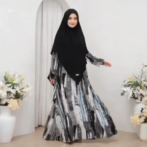 Gamis Katun Rayon blue clift | gamis busui | gamis korean viscose| gamis busui size  - xxl | le khari | ditsy | bellaluna