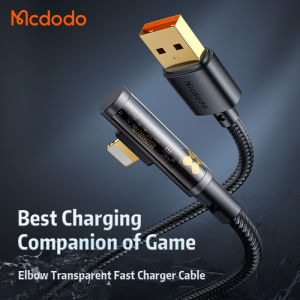 Mcdodo USB Cable 3A 90° Transparent Data Cable For Lightning iPhone 14 13 12 11 Pro Max XS XR X 8 IPad IPod Fast Charging IOS 13 14 15 16 Charger Data Cable