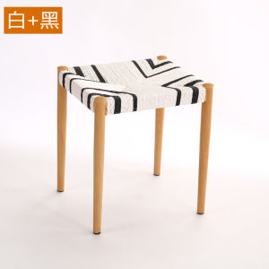 Home Use High Square Woven Bench Metal Frame Imitation Hemp Rope Simple Modern Style Low Table Dining Chair Solid Wood