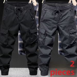 Mens Workwear Pants Loose Fit Spring Autumn Multi-Pocket Cuffed Casual Trousers Wear-Resistant Car Repair Pants