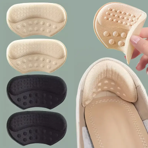 4PCS Self-Adhesive Heel Cushions - Beige/Black/Brown Anti-Slip & Blister Prevention for Loose Shoes