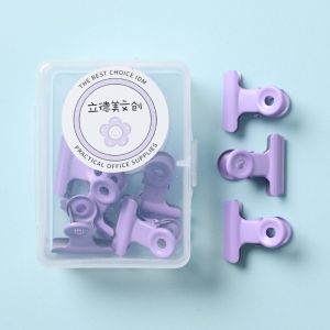 8pcs in Box Pink Metal Paper Clip Small Foldback Metal Binder Clips Purple Grip Clamps Document Office School Stationery Clip