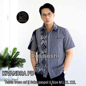 KIVANDRA Kemeja tenun pria lengan panjang kemeja formal cowok elegan tenun troso jepara