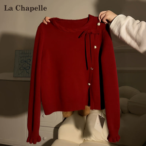 La Chapelle | Lucky Year Red Bow Decorative Loose Fit Slimming Knit Sweater