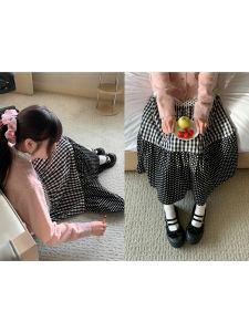 Korean Polka Dot Plaid Patchwork A-Line Skirt