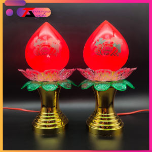 [Tặng kèm 2 bóng đèn] CẶP ĐÀO HOA SEN BÚP ĐÀI SEN THỜ CÚNG ĐÀI SEN QUAN ÂM đèn thờ cúng Bàn thờ gia tiên (Đào 9)