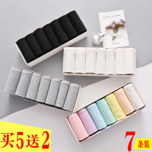 กางเกงชั้นในผ้าฝ้ายแท้สีเทาดำขาวสไตล์เกาหลีสำหรับเด็กผู้หญิง ทรงเอวกลาง ดูดซับความชื้น กางเกงชั้นในผู้หญิง ผลิตจากผ้าฝ้ายแท้ 100%