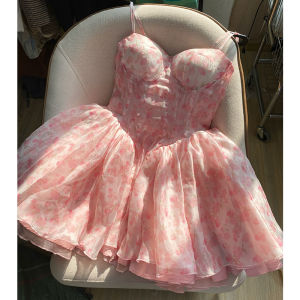 Pink Gentle Floral Mini Sweet Young-looking A-Line Dress