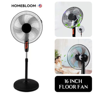 HOMEBLOOM-Electric Fan Stand Fan 16 Inch Floor Fan Strong Wind 3 Speed Adjustable Height