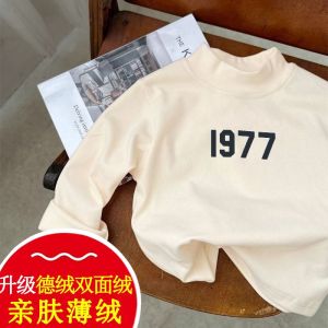 Double-Sided Dralon Autumn and Winter Korean Style Half-High Collar Long Sleeves Casual Western Style Digital Print T-Shirt Boys and Girls Bottoming Shirt