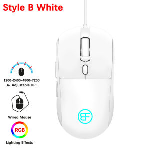 Upgraded RGB Gaming Mouse 4 DPI Levels (1200/2400/4800/7200) 6 Buttons Wired Optical Mouse 300IPS for PC Laptop Computer Gamers