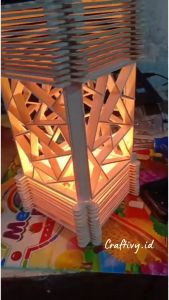 LAMPU TIDUR KAYU ESTETIK RUSTIC VINTAGE PRAKARYA KERAJINAN TANGAN STIK ES KRIM TUGAS SEKOLAH