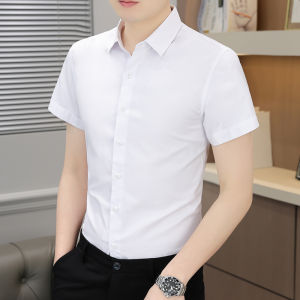 Ice Silk Bamboo Fiber Casual Short Sleeve Shirt Anti-Wrinkle Elastic Half Sleeve Summer Business Top for Men Fashionable Urban Style