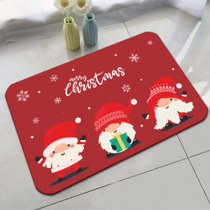 VIKAMA Cartoon Santa Claus Snowman Little Deer Rug For Bathroom Kitchen Stain Resistant Entryway Home Decoration