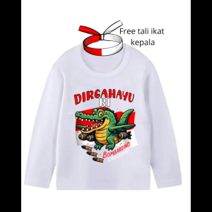 Kaos Baju Motif Gambar ANOMALI TUNG TUNG SAHUR CROCODILO BOMBARDINO HUT RI MERAH PUTIH KEMERDEKAN Oblong Lengan Panjang Atasan Anak Laki Laki Perempuan Usai 2-12 Tahun