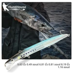 เหยื่อปลอม Hunthouse Floating Minnow ขนาด 208 มม. น้ำหนัก 33 กรัม แบบ Sandeel Jerkbait Wobblers Minnow Biat สำหรับตกปลาทะเล เช่น ปลากะพง ปลาไพค์ รุ่น LW402
