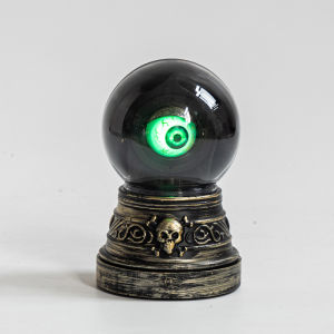 Crystal Ball with Blinking Green Evil Eye LED Gothic Decor Battery Operated Crystal Ball with Lights Sound Home Halloween