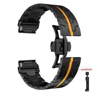 QuickFit สายคล้องโลหะสําหรับนาฬิกา Garmin Fenix 5/5X/5XPlus/6/6XPro/7x/8 26 22 มม.สีไทเทเนียมสแตนเลสสตีล Forerunner 945