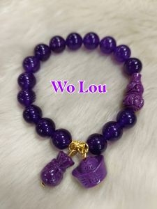 Feng Shui Amethys Lucky Charm Bracelet Lucky Elephant/Arowana/Wo Lou/Money Bar/Money Bag