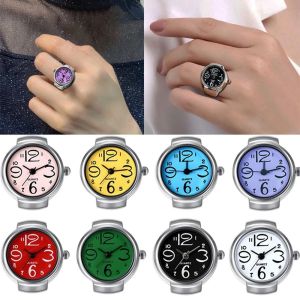 Personality Men Women Finger Round Quartz Watch Ring Stainless Steel Pointer Couple Rings