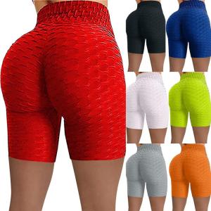 High Waist Butt Lifting Yoga Pants Womens Sport Bubble Five-Quarter Elastic Shorts Fitness Exercise Tights Skort