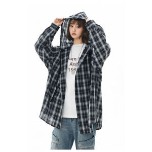 BWKA | Summer Lightweight Hooded Sun Protection Icy Silk Quick Dry Checkered Loose Casual Shirt