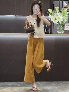 Lace Trim Sleeveless Thin Shirt Women Summer New Hollow Embroidery Elegant Versatile Tank Top Trendy round Neck Loose Fit