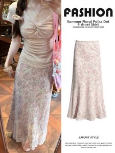 LANMENGYA | Pink Floral Fish Tail A-Line Slimming Skirt