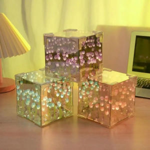 20 Flowers DIY Flower Sea 3D Cloud Tulip Night Light Mirror Table Lamps Bedroom Ornaments Mirror Table Lamps Bedside Gift