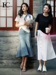 Eah Chanie Simple Casual Short Sleeve round Neck T-Shirt Womens Fashionable Knot Design Summer New Arrival Basic Tee