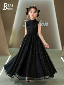 Elegant Black Chinese Style Childrens Dress for Girls Show Performance Traditional Costume Childrens Formal Wear Kids Outfits