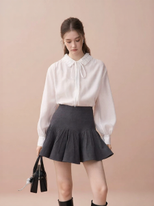 AIVEI | Elegant Stylish Versatile French Ruffle Collar White Shirt