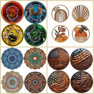 4 Pieces of round Coaster plants Irregular Patterns wooden Materials gifts for friends and Classmates at Carnival day parties