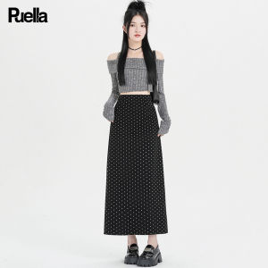 puella | Polka Dot Back Slit A-Line Midi Skirt