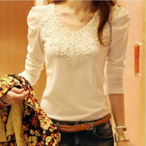 Spring and Autumn New Womens Clothing Large Size Lace Bead Womens Small Top Long-Sleeved T-shirt Bottoming Shirt Top Trendy