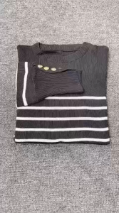 Blouse Nara Kancing Tangan Atasan Knit Wanita Lengan Balon - Sweater Rajut Korean Style Motif Garis