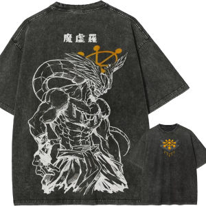 Bandai | Mahoraga Wheel T-shirt Jujutsu Kaisen Eight-Handled Sword Tee Vintage Washed Oversized Anime Graphic Streetwear Retro Men Tops