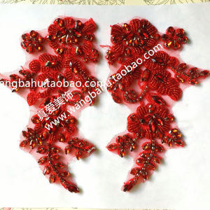 Red Glass Rhinestones Heavy Duty Hand Sewn Sweater Decorations DIY Embroidery Flowers for Coat Dress Collar Sleeve Decor