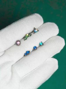1-5PCs Golden Arc Five Opal&Crystal Flate Back Labret 16G Stainless Steel Internal Thread Lip Ear Tragus Cartilage Helix Earring