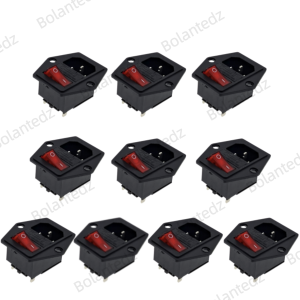 Electrical AC Socket IEC320 C14 3 Pin Red LED 250V Rocker Switch 10A Fuse Female Male Inlet Plug Connector Embedded Socket Mount