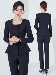 ชุดสูทสีดำหรูหราสำหรับผู้หญิง ชุดทำงานสไตล์ฤดูใบไม้ผลิและฤดูใบไม้ร่วง สำหรับพนักงานโรงแรม หน้ารับแขก สถานีบริการความงาม
