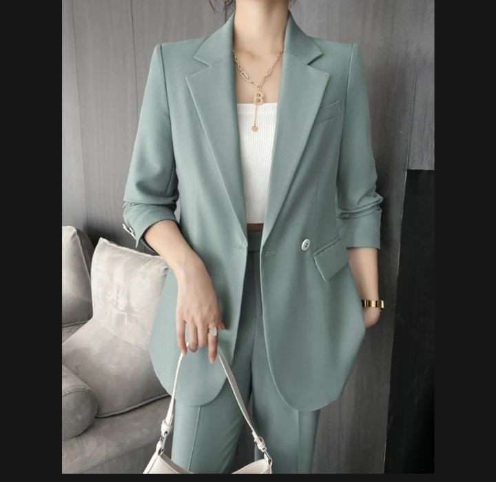 Women Solid Blazer Set Fall Casual Office Lady Blazers Jacket Wide-leg  Pants Business Blazer Suit Hight Waist Blazer Suit | Fruugo AE