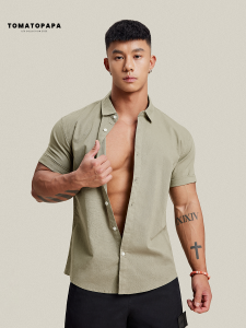 TOMATOPAPA | Spring/Summer New Mens Basic Solid Color Simple Youth Lapel Button-down Shirt