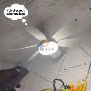 ✨Barang Ready✨ Toko Halo Lampu Kipas Gantung langit-langit 40W 6 Baling LED 3 Warna Cahaya Fitting E27 +Remote