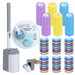 Disposable Toilet Brush Kit Automatic Opening Holder No Touch Toilet Cleaner Wand Set 360 Deep Cleaning Sponge Refill Pads WC