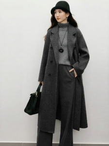 HOPESHOW | Elegant Turn-Down Collar 100 Wool Double Face Coat