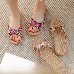 Linen Slippers for Women Summer For Home Indoor Home Office Floor Non-Slip Sole Couple Handmade Slippers for Men