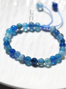 Natural Blue Agate Bracelet Summer Student Blue Chalcedony Beads Ankle Chain Silk Wrapped Agate Bracelet Thin Style Jewelry