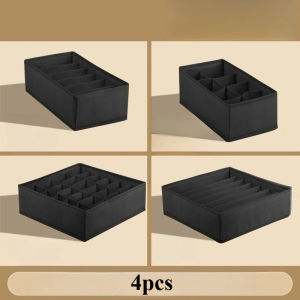 4pcs Closet Wardrobe Drawer Organizer for UnderwearCanvas Storage Box with Compartments for Bras Socks PantiesSpace-Saving